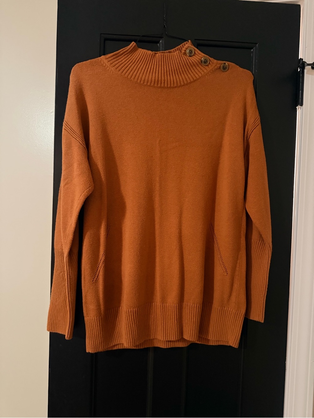 Talbots Rust Button-Shoulder Turtleneck Sweater